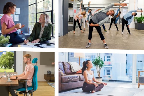 Vier Bilder mit Themenfeldern zum Thema Bildungsurlaub